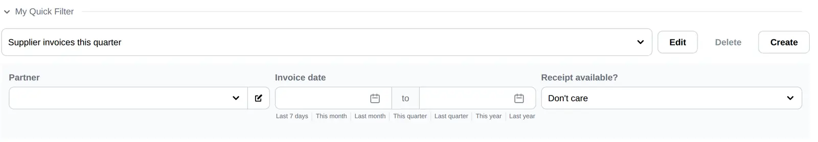 Configuring a saved quick filter.
