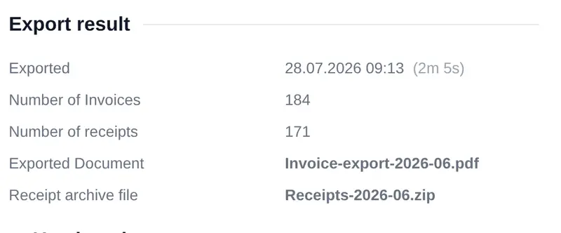 The result section of a finished export with its downloads.